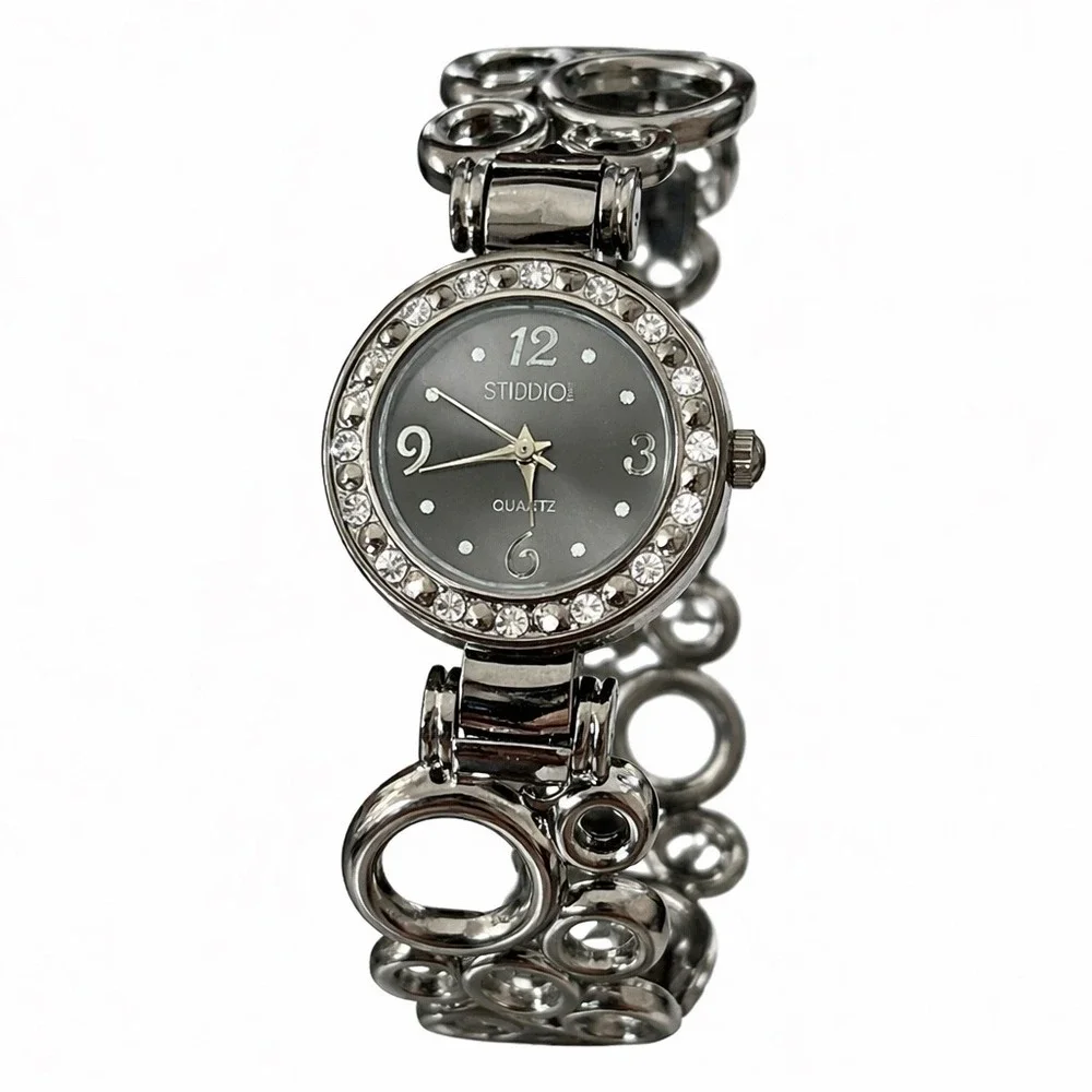 Studio Time Womens Quartz Watch Gunmetal Rhinestone Bangle‎ Bracelet STD1024T